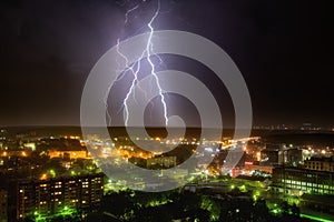 Thunderstorm in Yekaterinburg city downtown at summer night