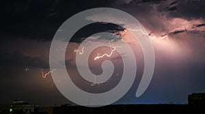 Thunderstorms are massive clouds with thunder and lightning discharges in the sky