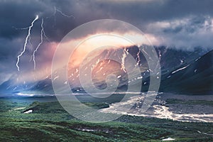 Thunderstrom with lightning in the Denali National Park, Alaska photo