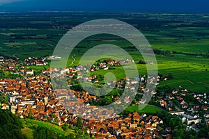 Thundery weather befor the storm over the green valley in Alsace