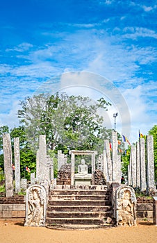 Thuparama Buddha statue and the temple ruins, a world heritage site in the sacred city of Anuradhapura