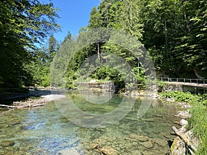 The Thur river in the village of Nesslau-Krummenau or in Unterwasser settlement and in the Obertoggenburg region - Switzerland