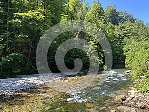 The Thur river in the village of Nesslau-Krummenau or in Unterwasser settlement and in the Obertoggenburg region - Switzerland