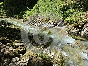 The Thur river in the village of Nesslau-Krummenau or in Unterwasser settlement and in the Obertoggenburg region - Switzerland