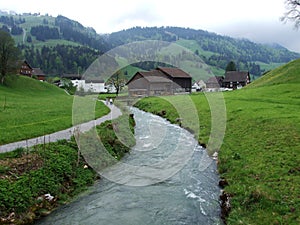 The Thur river in the village of Unterwasser