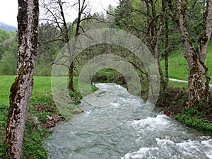 The Thur river in the village of Unterwasser