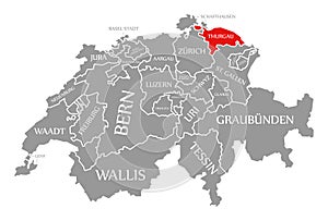 Thurgau red highlighted in map of Switzerland photo