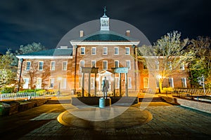 The Thurgood Marshall Memorial at night, in Annapolis, Maryland