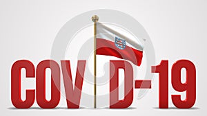 Thuringia realistic 3D flag and Covid-19 illustration.