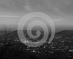 Thuringias landscape in blackandwhite at a viewpoint over jena