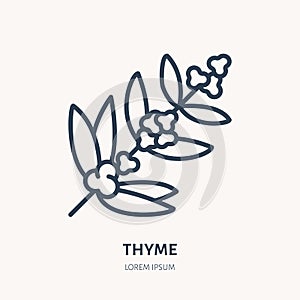 Thyme flower flat line icon. Medicinal plant vector illustration. Thin sign for herbal medicine, essential oil logo
