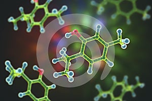 Thymol molecule, 3D illustration