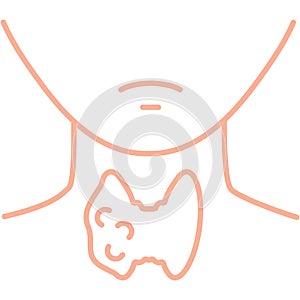 Thyroid gland organ on body silhouette line icon
