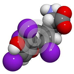 Thyroxine hormone molecule, chemical structure.