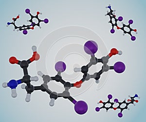 thyroxine molecules are scattered in the blue background