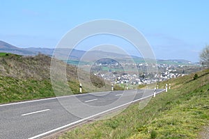 ThÃ¼r, Germany - 04 23 2021: Curvy road down into ThÃ¼r