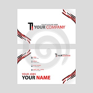 The TI logo on the red black business card with a modern design is horizontal and clean. and transparent decoration on the edges.