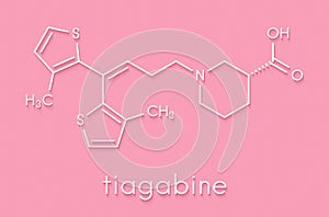 Tiagabine epilepsy drug molecule. Skeletal formula.