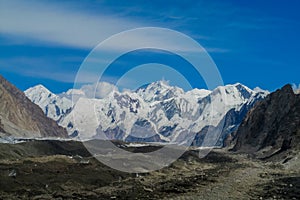 Tian Shan mountain glacier valley panorama of South Inilchek