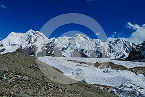 Tian Shan mountains snow peaks and steep slopes