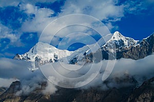 Tian Shan mountains snow peaks and steep slopes