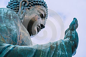 Tian Tan Buddha with details of hand - The worlds`s tallest outdoor seated bronze Buddha located in Lantau Island, Hong
