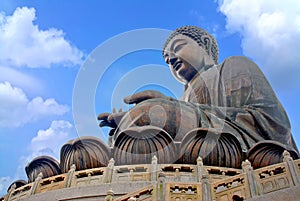 Tian Tan Buddha or Giant Buddha statue at Po Lin Monastery Ngong Ping, Lantau Island, Hong Kong, China isolated on white