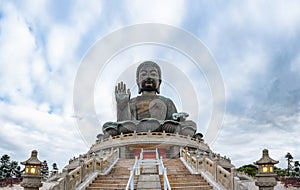 Tian Tan Buddha is a large bronze statue of Buddha Shakyamuni photo