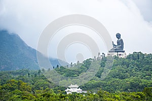 Tian Tan Buddha statue up on mountain, Ngong Ping village, Lantau Island, Hong Kong