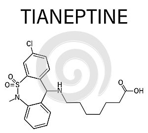 Tianeptine antidepressant drug molecule. Skeletal formula. Chemical structure