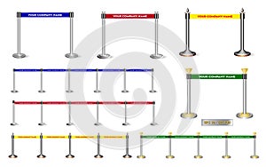 Tiang set of golden barricade or stand barrier rope isolated.