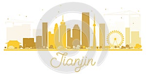 Tianjin City skyline golden silhouette.