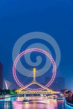 Tianjin eye ferris wheel at night