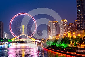 Tianjin eye ferris wheel at night