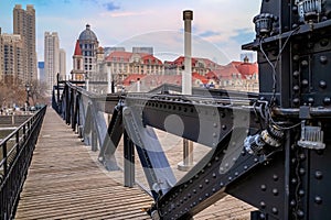 Tianjin  pedestrian wooden bridge over Haihe river in Nankai district