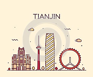 Tianjin skyline vector illustration line art photo