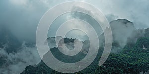 Tianmen mountain covered in fog