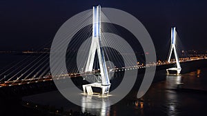 Tianxingzhou Yangtze River Bridge in the evening illumination, Wuhan