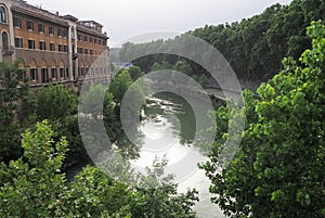 Tiber Island and Cestius Bridge in Rome, Italy