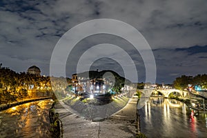 Tiber Island isola tiberina Rome night view