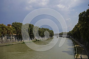 Tiber River and and bridge Ponte Giuseppe Mazzini