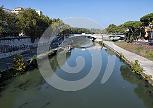 The Tiber River flowing through Rome on its way to the Tyrrhenian Sea