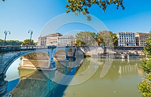 Tiber river n Rome under a clear sky