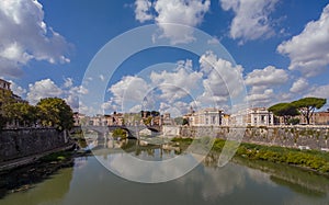 Tiber river in Roma romantic view