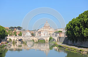 Tiber river St Peters basilica cityscape Rome Italy