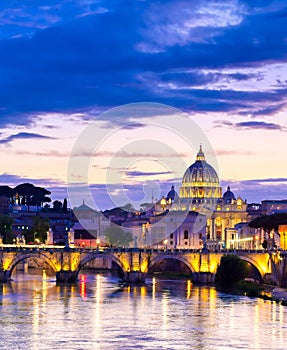 The Tiber River towards Vatican City in Rome, Italy