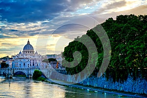 The Tiber River towards Vatican City in Rome, Italy