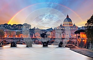 Tiber and St Peter Basilica in Vatican with rainbow, Roma photo