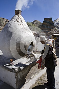 Tibet - Buddhist pilgrim in Lhasa