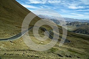 Tibet China along the winding road to reach Mount Everest